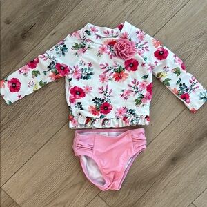 Little Me Floral Rash Guard Set - Pink and White